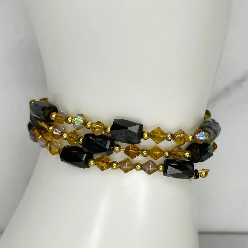 Iridescent and Yellow Beaded Magnetic Wrap Bracelet